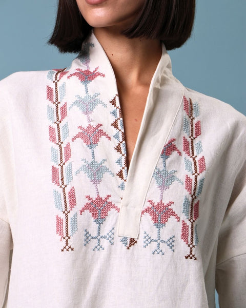 Pear Branch Linen Shirt | التطريز فرع الكمثرى