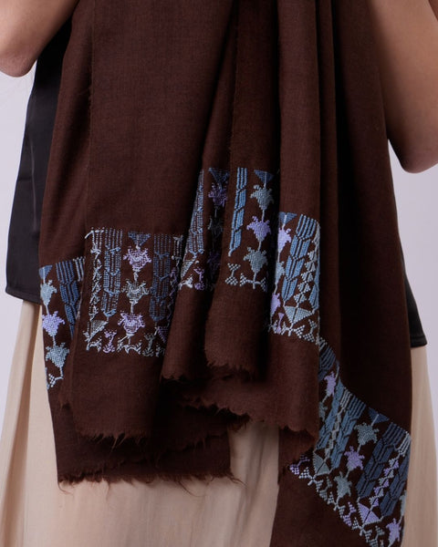 Brown Silk Merino Shawl Cauliflower & Palm | القرنبيط والنخيل