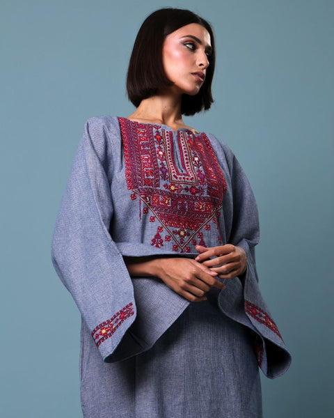 Traditional Palestinian Linen Thobe Ramallah Embroidery | تطريز رام الله