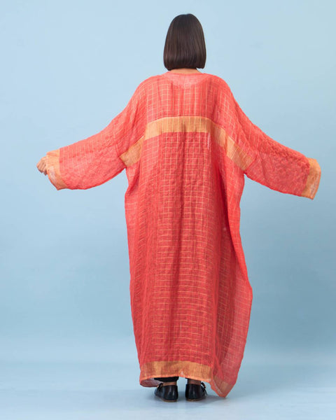 Zari Silk Long Sleeves Abaya-Red