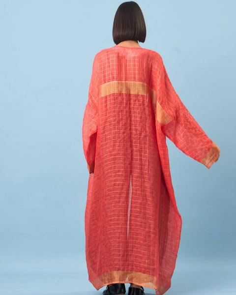 Zari Silk Long Sleeves Abaya-Red